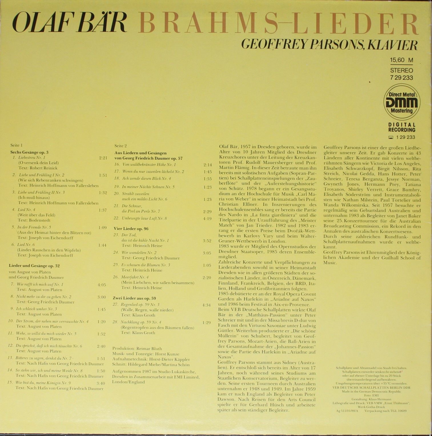 Eterna 7 29 233 - Olaf Bär, Geoffrey Parsons (2), Johannes Brahm - Image 2