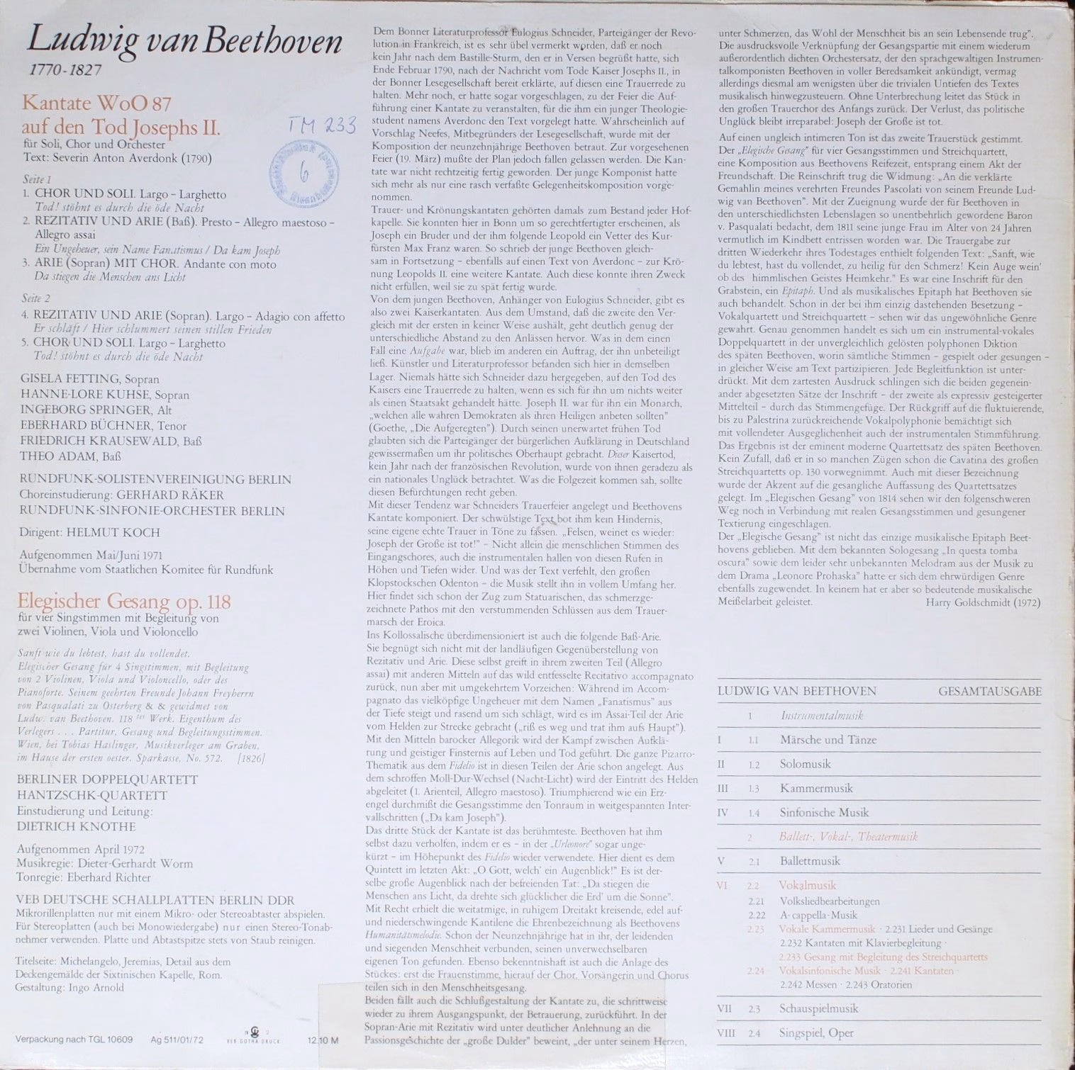 Eterna 8 26 258 - Ludwig van Beethoven - Kantate WoO 87 Auf Den - Image 2