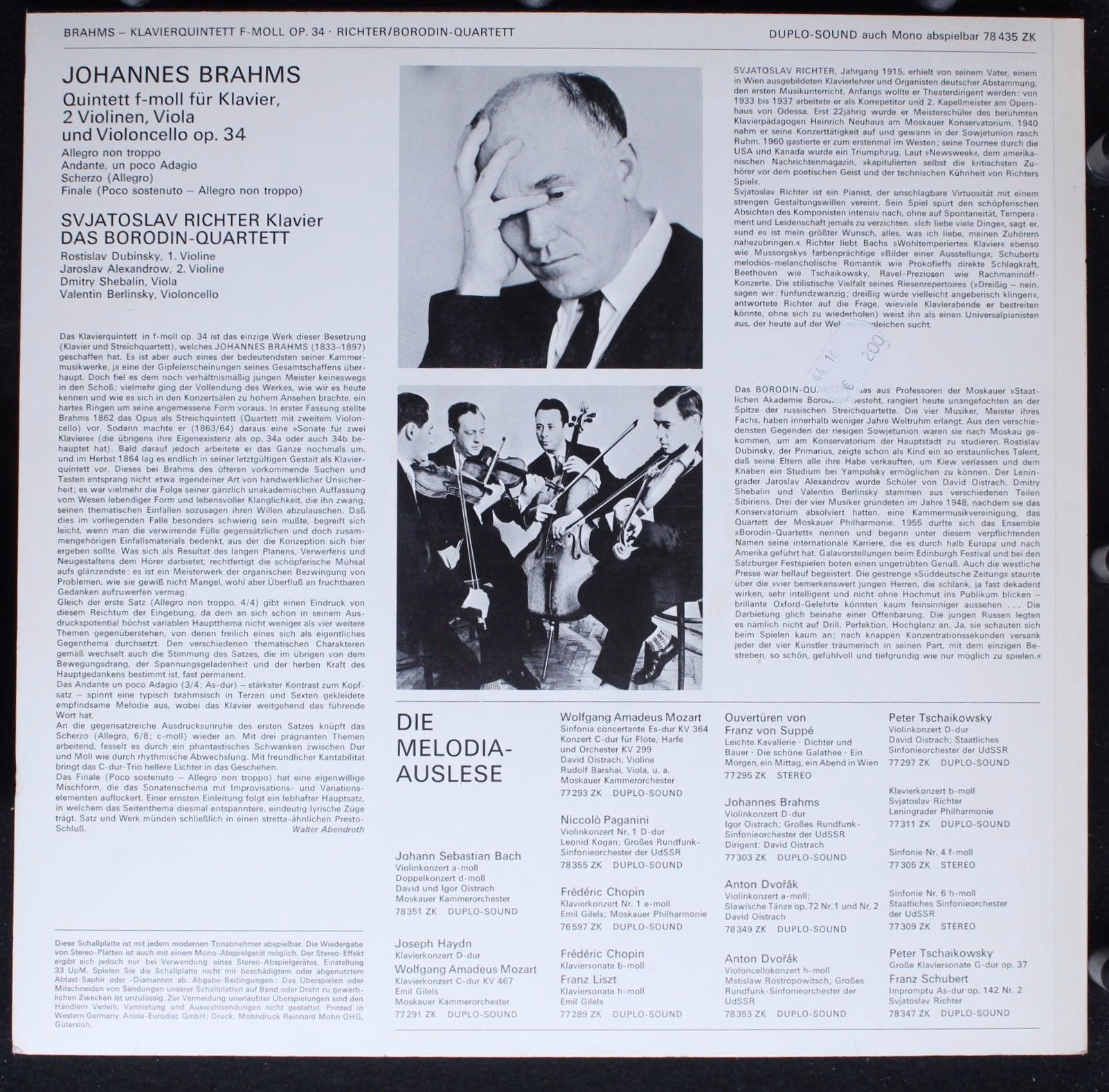 Eurodisc 78 435 ZK - Johannes Brahms, Sviatoslav Richter, Borodi - Image 2