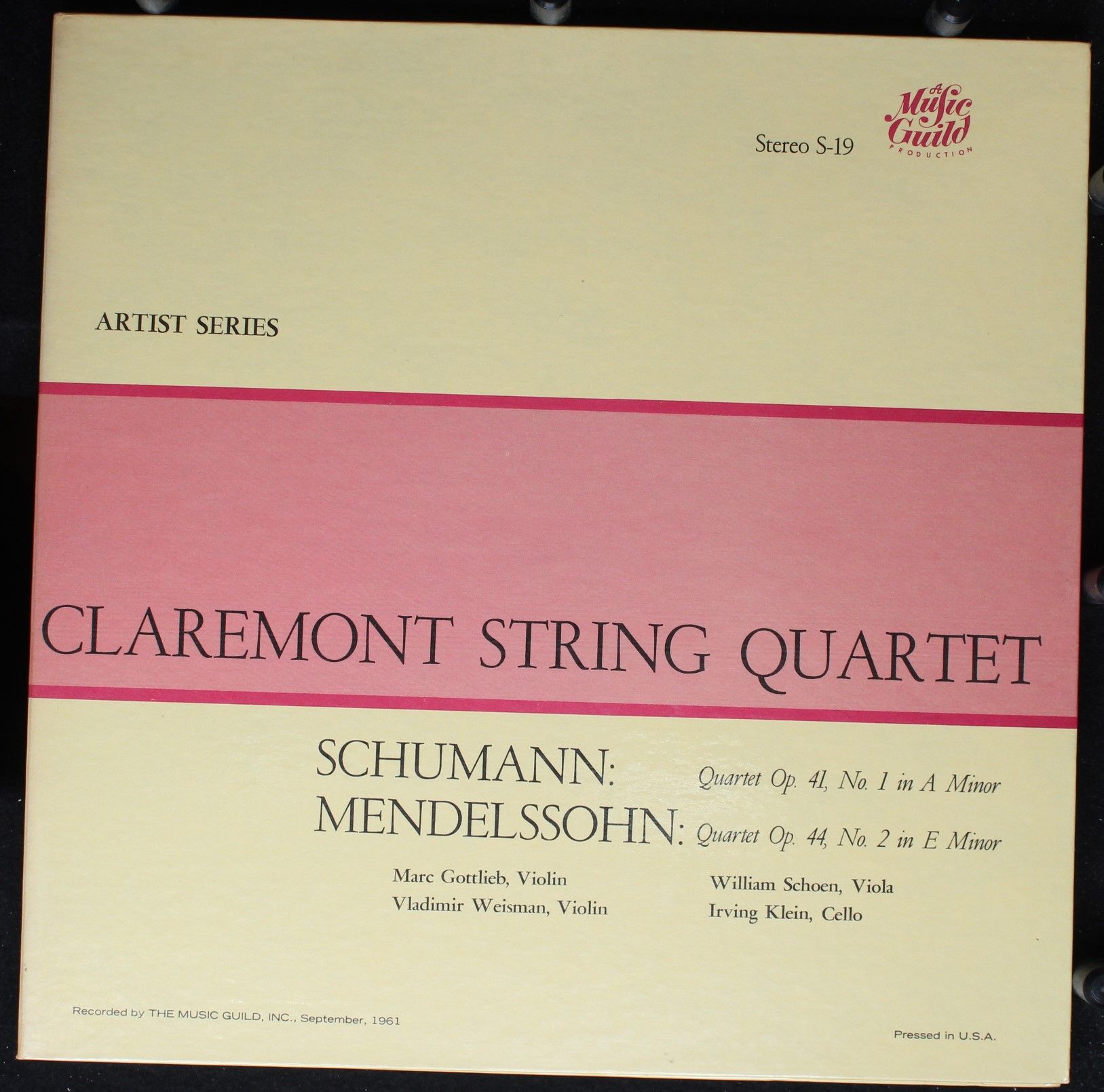 Music Guild Records S-19 - The Claremont Quartet, Robert Schuman