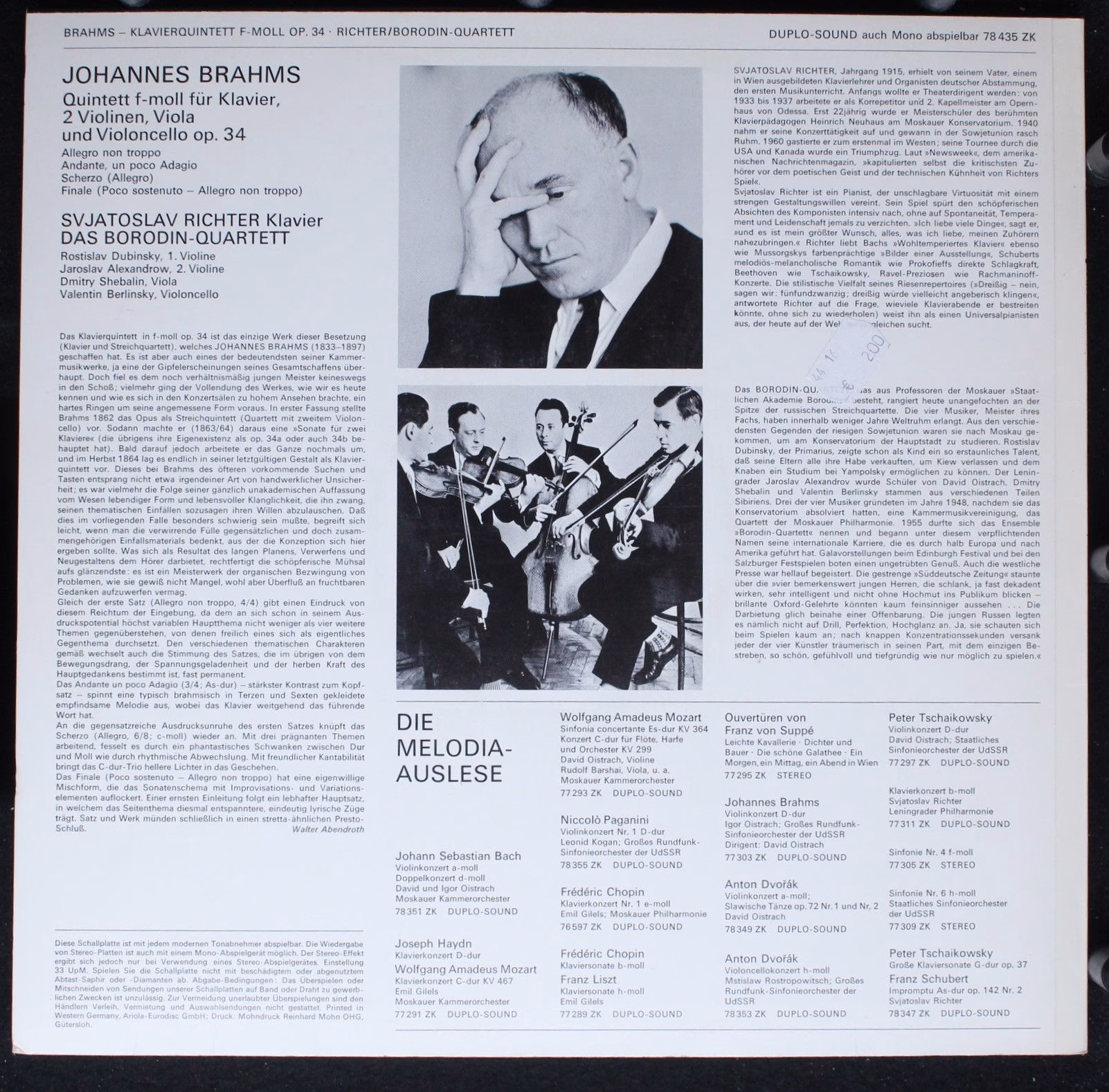 Eurodisc 78 435 ZK - Johannes Brahms, Sviatoslav Richter, Borodi - Image 2