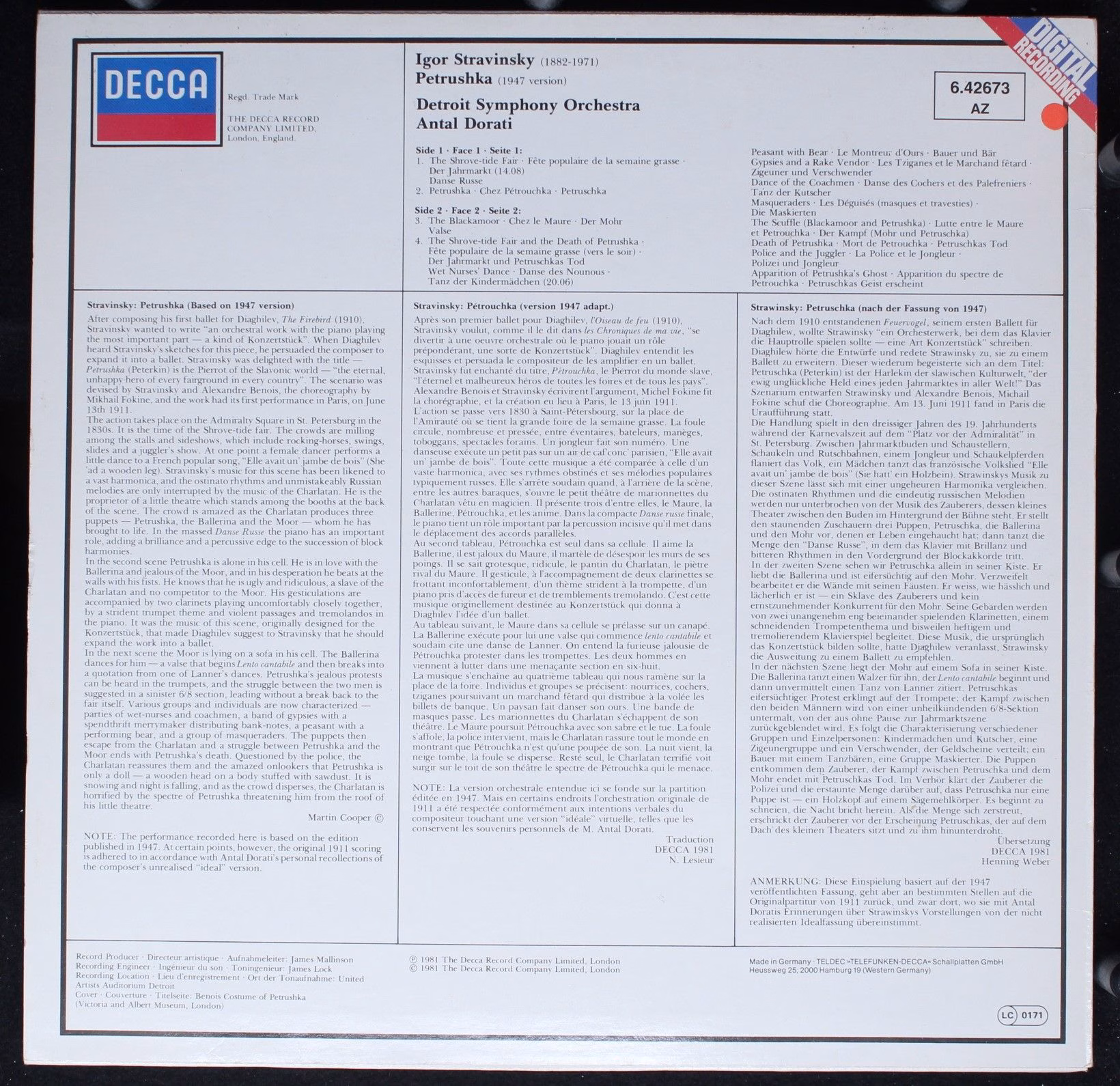 DECCA 6.42673 AZ - Igor Stravinsky, Detroit Symphony Orchestra, - Image 2