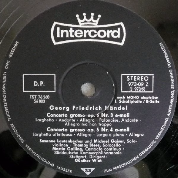 Intercord 973-09 Z - Georg Friedrich Händel, Süddeutsche Kammer- - Image 3