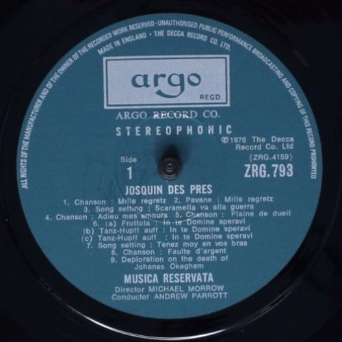 Argo ZRG 793 - Josquin Des Prés, Michael Morrow, Musica Reservat - Image 5