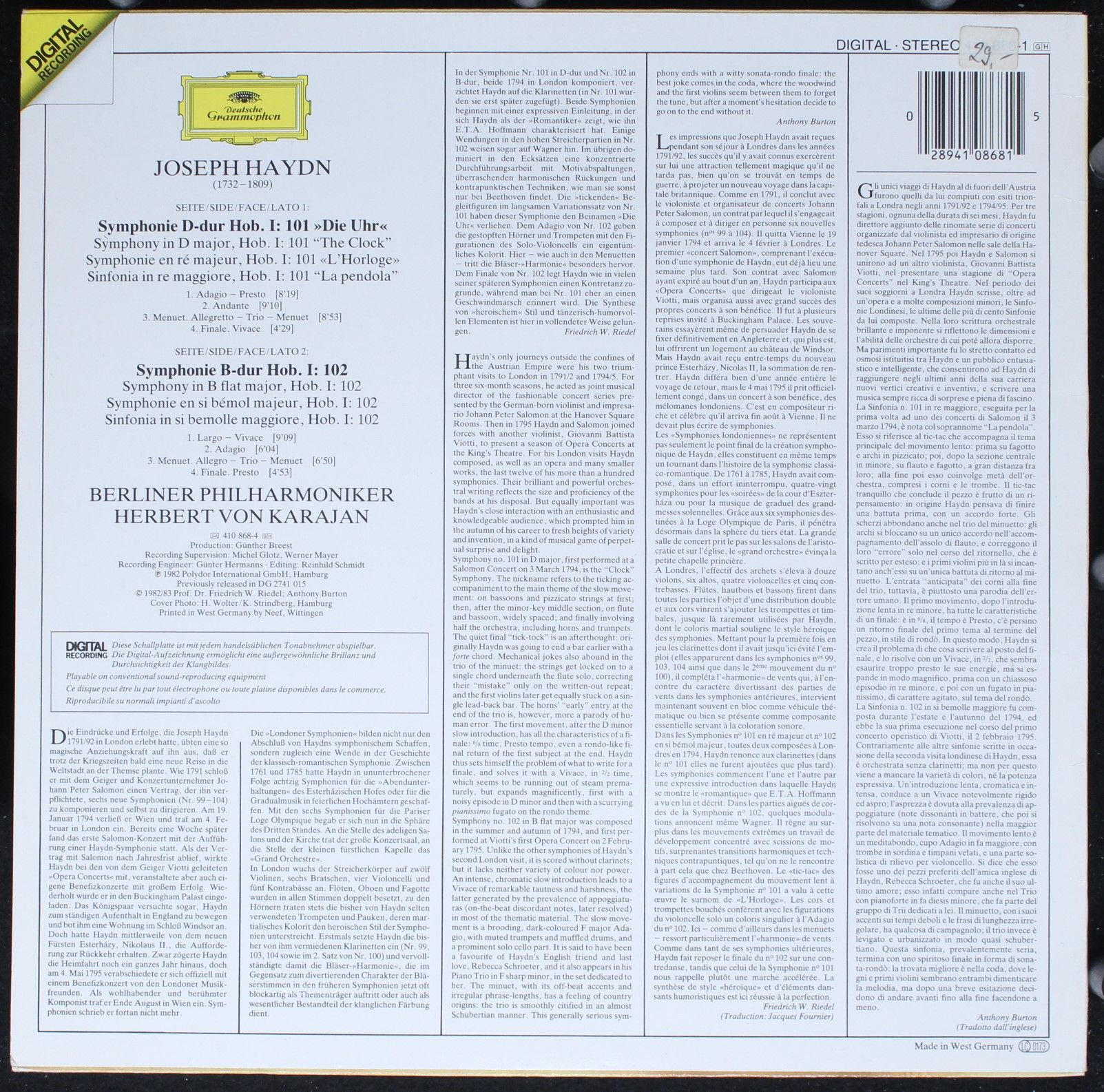 Deutsche Grammophon 410 868-1 - Joseph Haydn, Herbert Von Karaja - Image 2