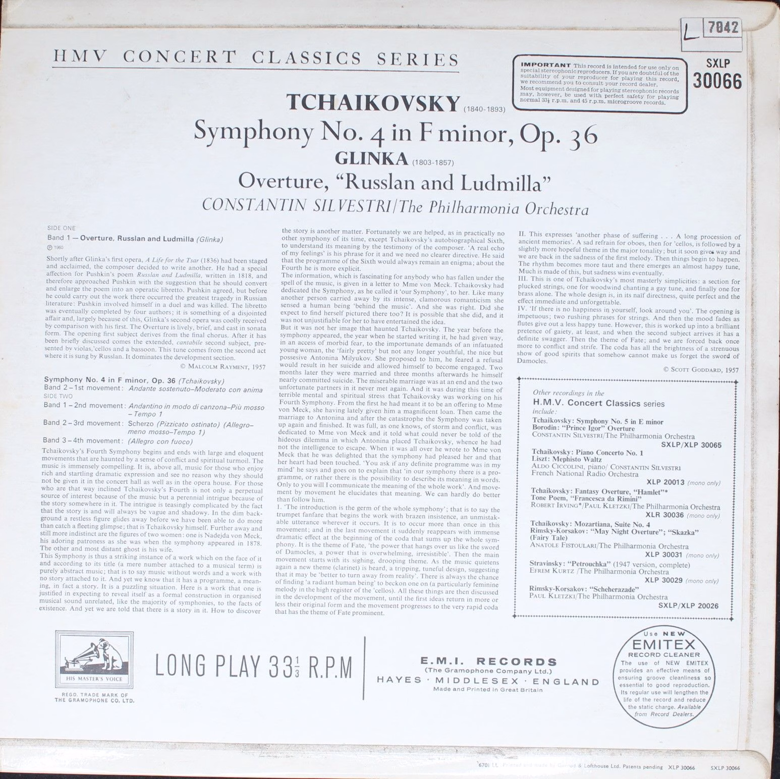 His Master's Voice SXLP 30066 - Pyotr Ilyich Tchaikovsky, Mikhai - Image 2