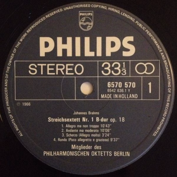 Philips 6570 570 - Johannes Brahms, Philharmonisches Oktett Berl - Image 3