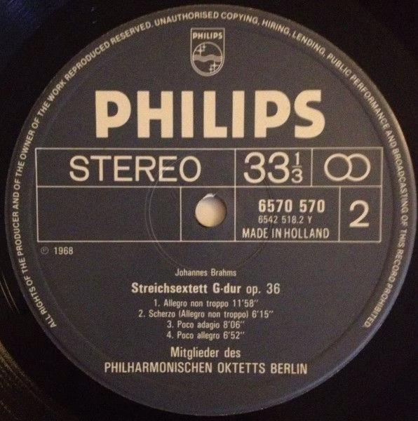 Philips 6570 570 - Johannes Brahms, Philharmonisches Oktett Berl - Image 4