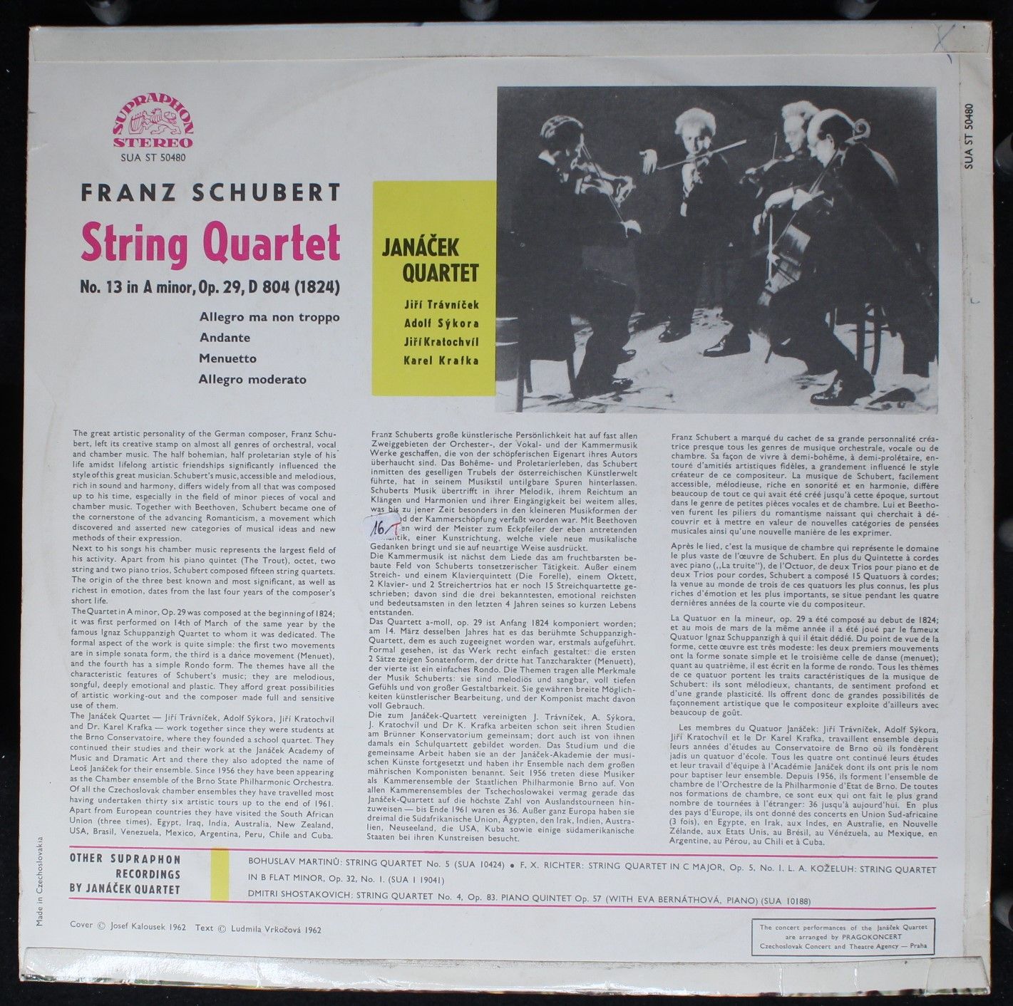 Supraphon SUA ST 50480 - Franz Schubert, Janáček Quartet - Strin - Image 2