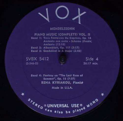 VOX (6) SVBX 5412 - Rena Kyriakou - Mendelssohn Piano Music (Vol - Image 6