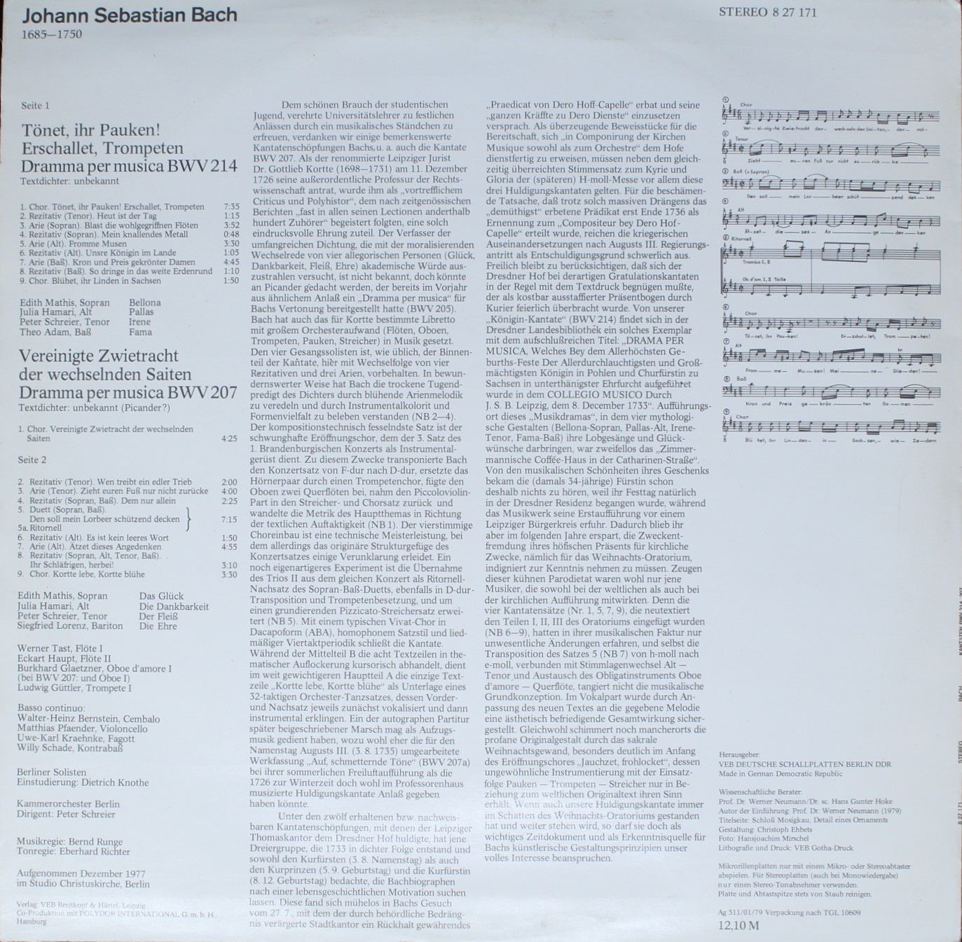 Eterna 8 27 171 - Johann Sebastian Bach - Tönet, Ihr Pauken BWV - Image 2