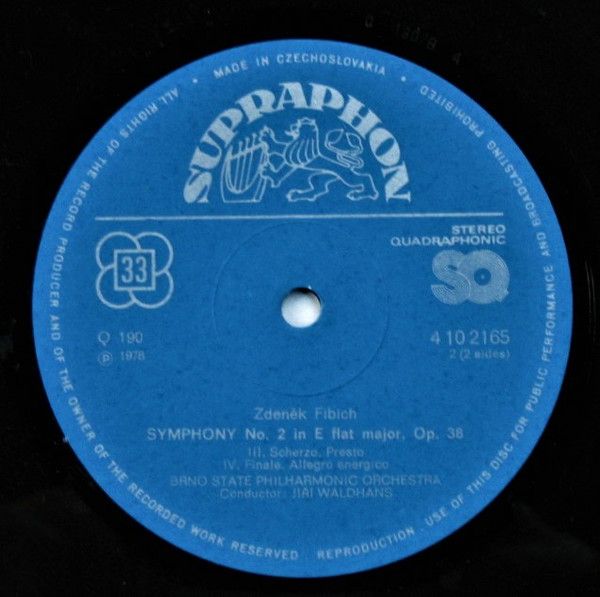 Supraphon 4 10 2165 - Zdeněk Fibich, Brno State Philharmonic Orc - Image 4