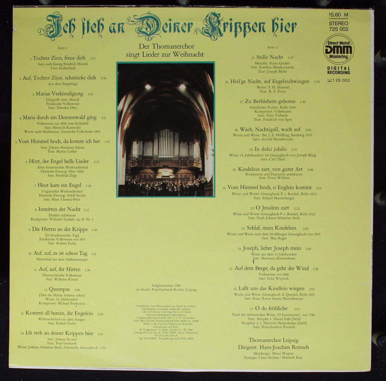 Eterna 725 002 - Thomanerchor, Hans-Joachim Rotzsch - Ich Steh A - Image 2