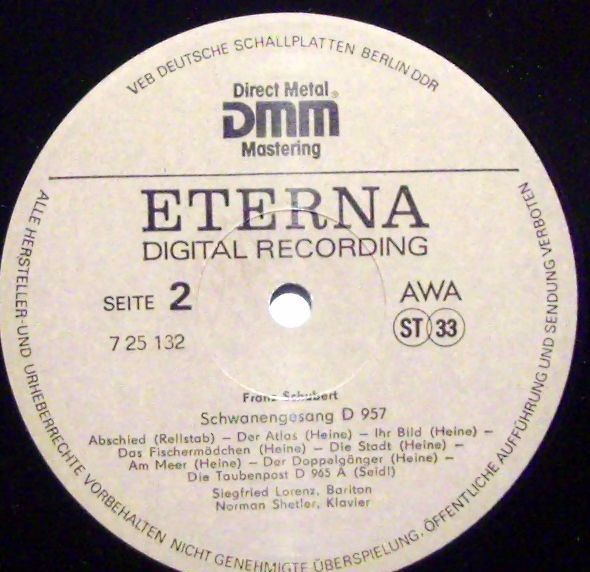 Eterna 7 25 132 - Franz Schubert, Siegfried Lorenz, Norman Shetl - Image 3