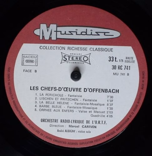 Musidisc 30 RC 741 - Jacques Offenbach, Orchestre Lyrique De L'O - Image 4