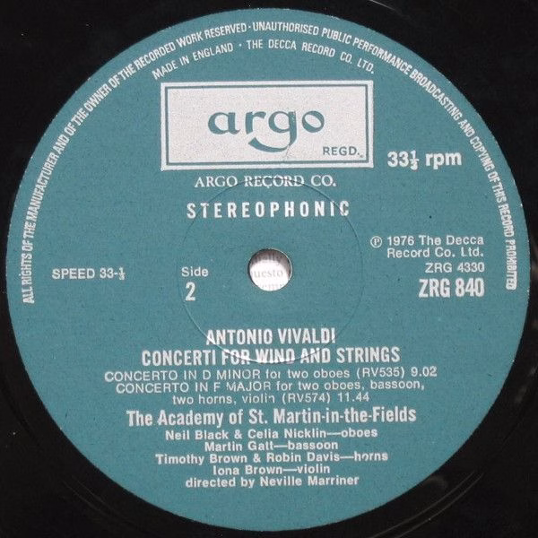 Argo ZRG 840 - Antonio Vivaldi, The Academy Of St. Martin-in-the - Image 4
