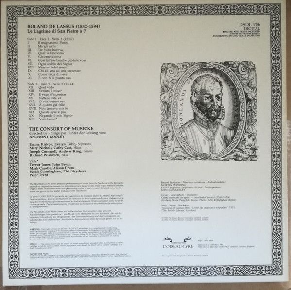 L'Oiseau-Lyre DSDL 706 - Roland de Lassus, The Consort Of Musick - Image 2