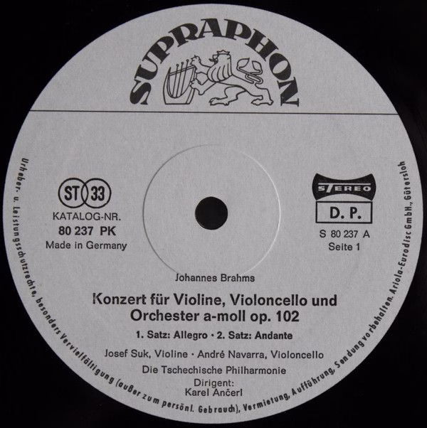 Supraphon 80 237 PK - Johannes Brahms, Josef Suk, The Czech Phil - Image 3