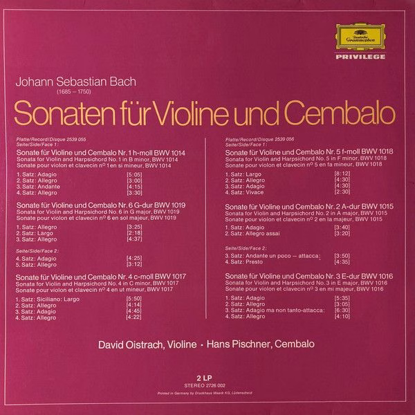 Deutsche Grammophon 2726 002 - Johann Sebastian Bach, David Oist - Image 4