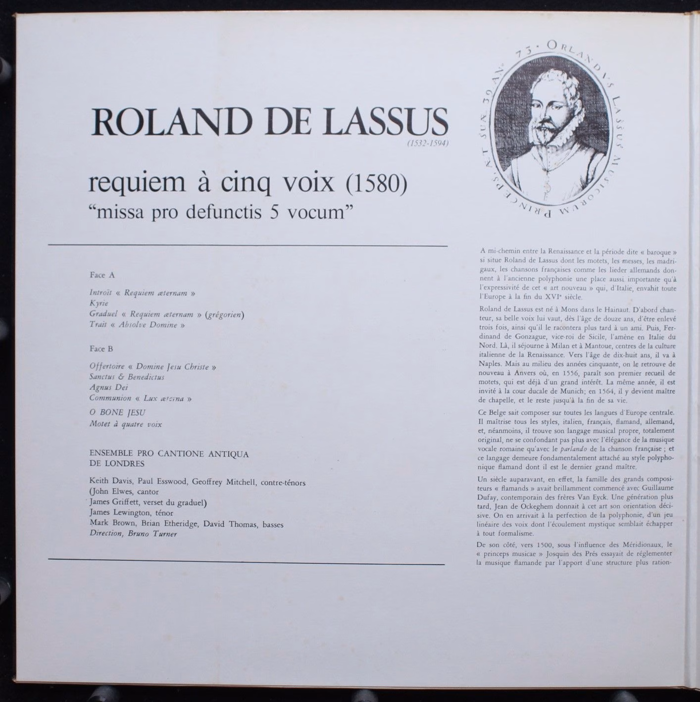 Harmonia Mundi HM 456 - Roland de Lassus, Pro Cantione Antiqua - - Image 2