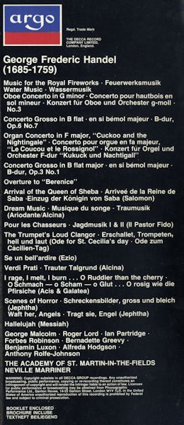 Argo D242 D3 - Georg Friedrich Händel, The Academy Of St. Martin - Image 3
