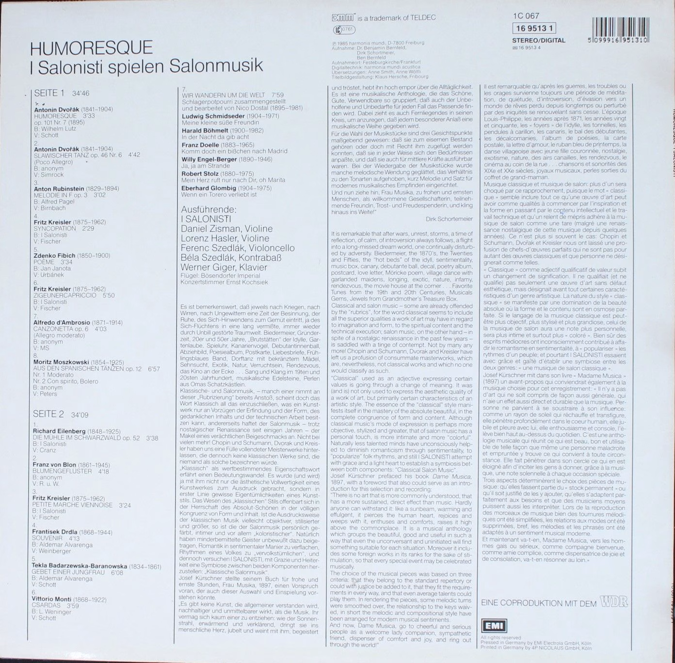 Deutsche Harmonia Mundi 16 9513 1 - I Salonisti - Humoresque - I - Image 2