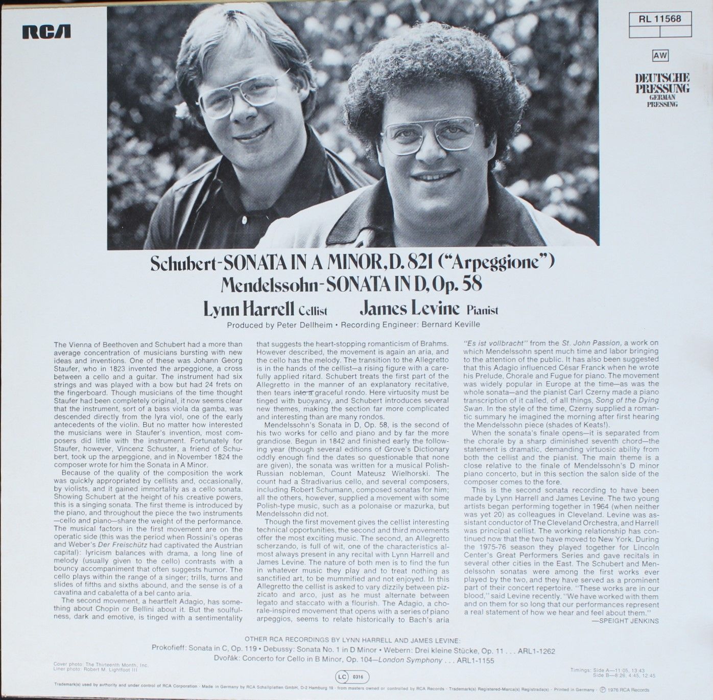 RCA Red Seal RL 11568 - Lynn Harrell, James Levine (2), Franz Sc - Image 2
