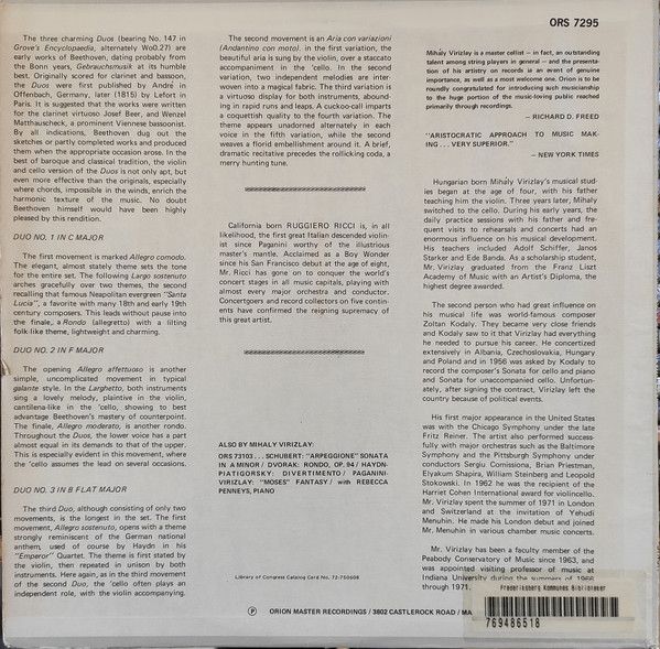Orion ORS 7295 - Ludwig van Beethoven, Ruggiero Ricci, Mihaly Vi - Image 2