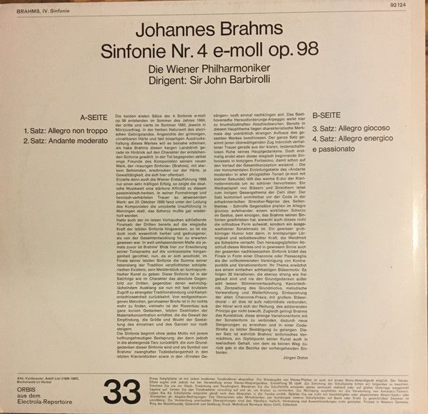 Orbis 92 124 - Johannes Brahms, Wiener Philharmoniker, Sir John - Image 2