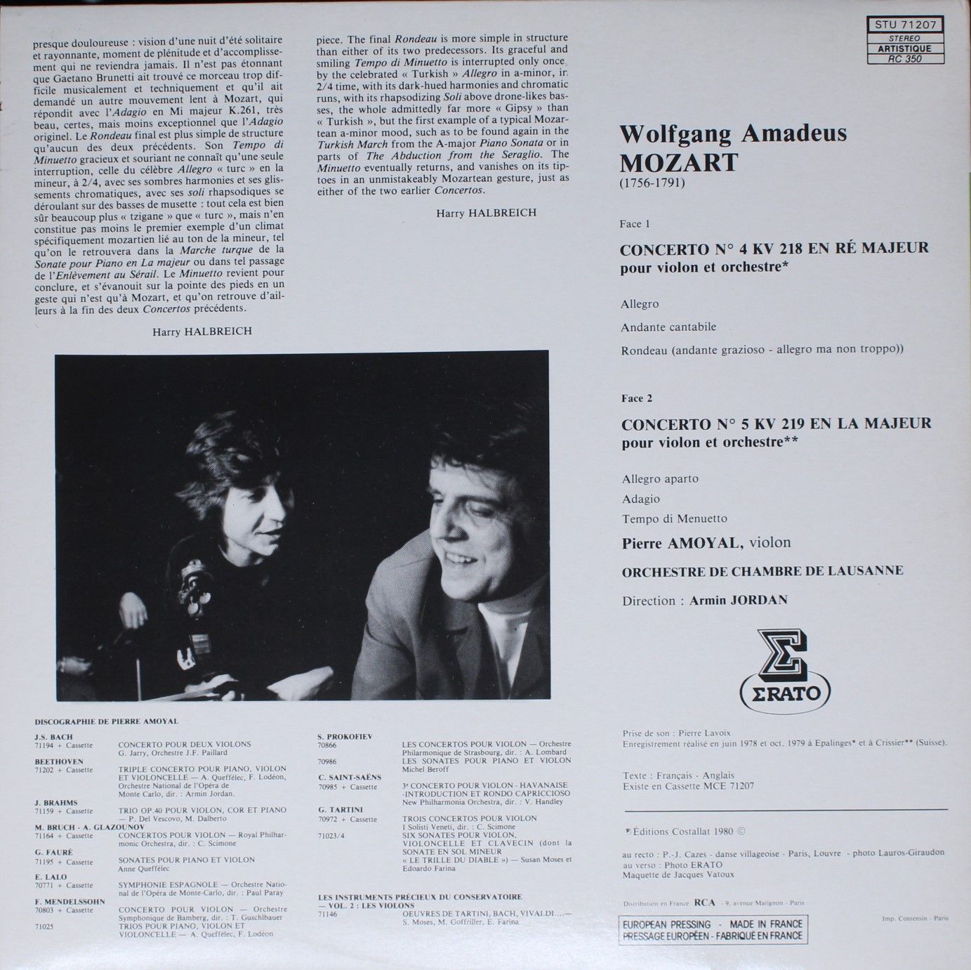 Erato STU 71207 - Wolfgang Amadeus Mozart, Pierre Amoyal, Orches - Image 4