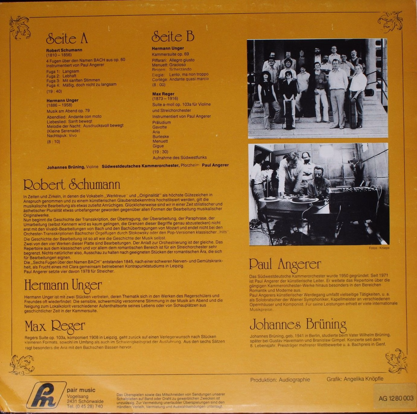 Pair Music AG 1280003 - Robert Schumann, Hermann Unger, Max Rege - Image 2