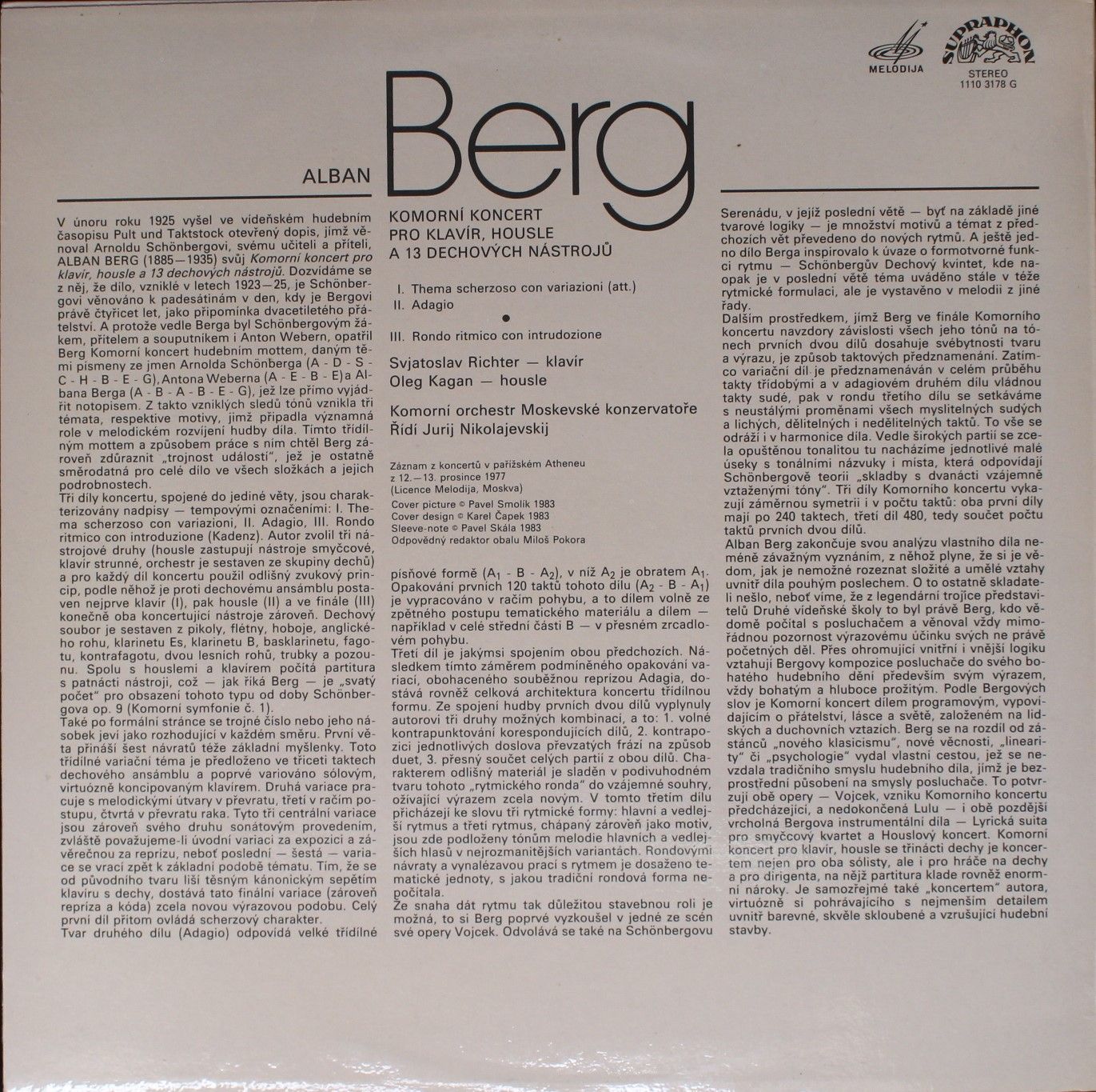 Supraphon 1110 3178 - Alban Berg, Sviatoslav Richter, Oleg Kagan - Image 2