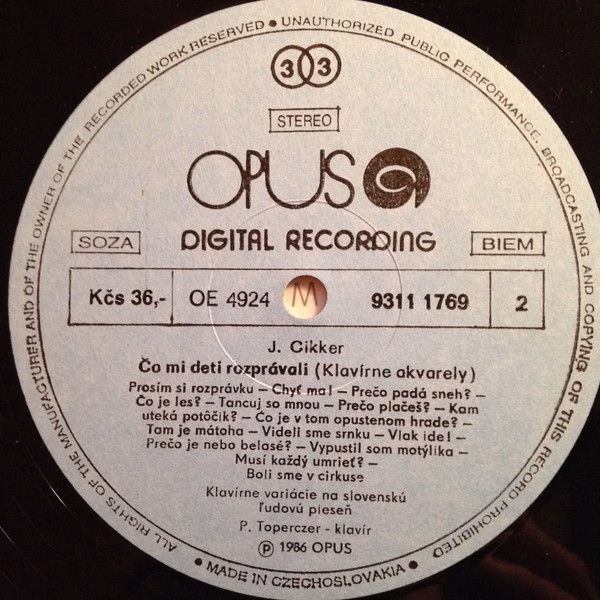 Opus 9311 1769 - Ján Cikker, Peter Toperczer - Piano Works - Image 4