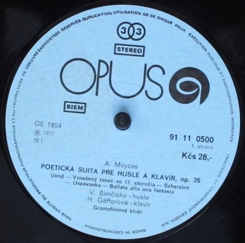 Opus 9111 0500 - Alexander Moyzes, Oto Ferenczy - Poetická Suita - Image 2