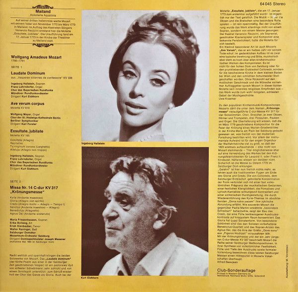 Eurodisc Auslese 64 045 - Wolfgang Amadeus Mozart, Ingeborg Hall - Image 2