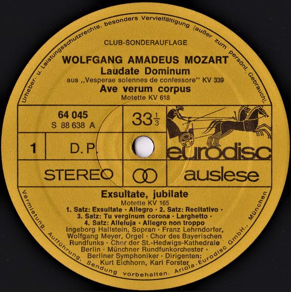 Eurodisc Auslese 64 045 - Wolfgang Amadeus Mozart, Ingeborg Hall - Image 3