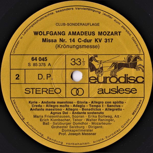 Eurodisc Auslese 64 045 - Wolfgang Amadeus Mozart, Ingeborg Hall - Image 4