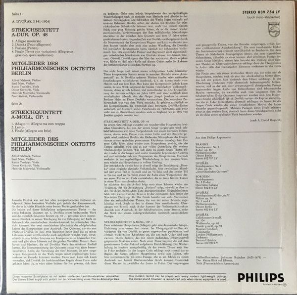 Philips 839 754 LY - Antonín Dvořák, Philharmonisches Oktett Ber - Image 2