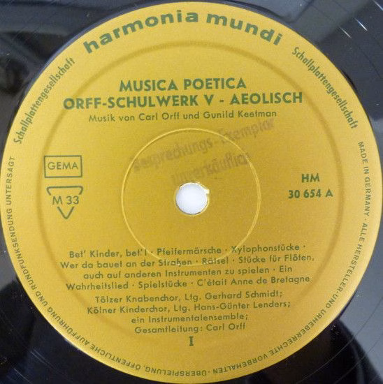 Harmonia Mundi 30 654 - Carl Orff, Gunild Keetman - Musica Poeti - Image 3