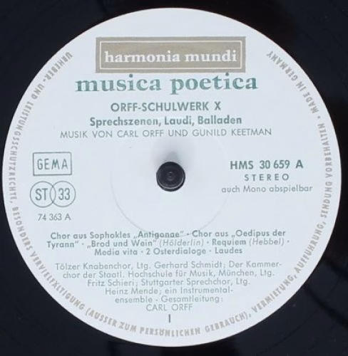 Harmonia Mundi HMS 30 659 - Carl Orff, Gunild Keetman - Musica P - Image 3