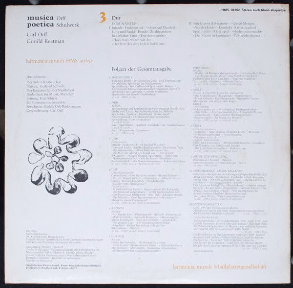 Harmonia Mundi HM 30 652 / HMSt 530 652 - Carl Orff, Gunild Keet - Image 2