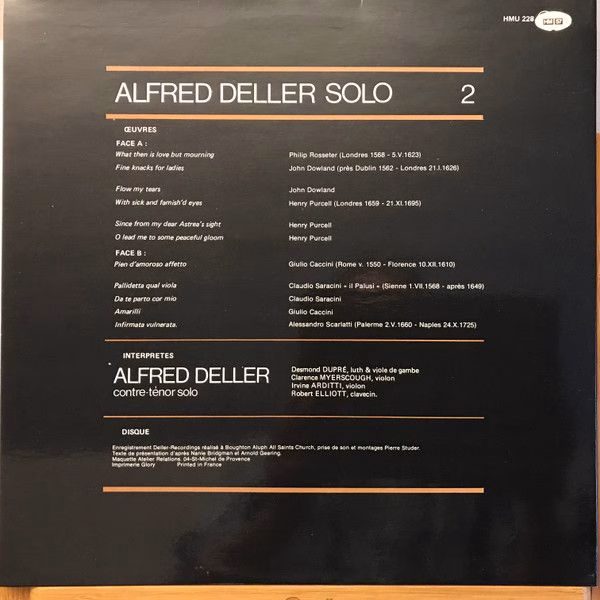 Harmonia Mundi HMU 228 - Alfred Deller - Alfred Deller Solo Volu - Image 2