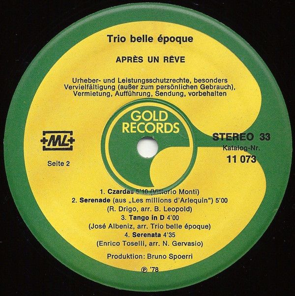 Gold Records LP 11 073 - Trio Belle Époque - Après Un Rêve - Image 4