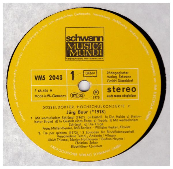 Schwann Musica Mundi VMS 2043 - Jürg Baur - Düsseldorfer Hochsch - Image 3