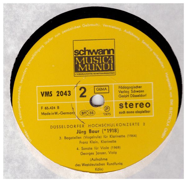 Schwann Musica Mundi VMS 2043 - Jürg Baur - Düsseldorfer Hochsch - Image 4