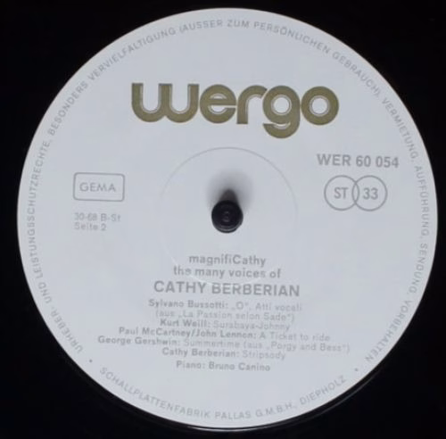 WERGO WER 60054 - Cathy Berberian, Various - MagnifiCathy - The - Image 4