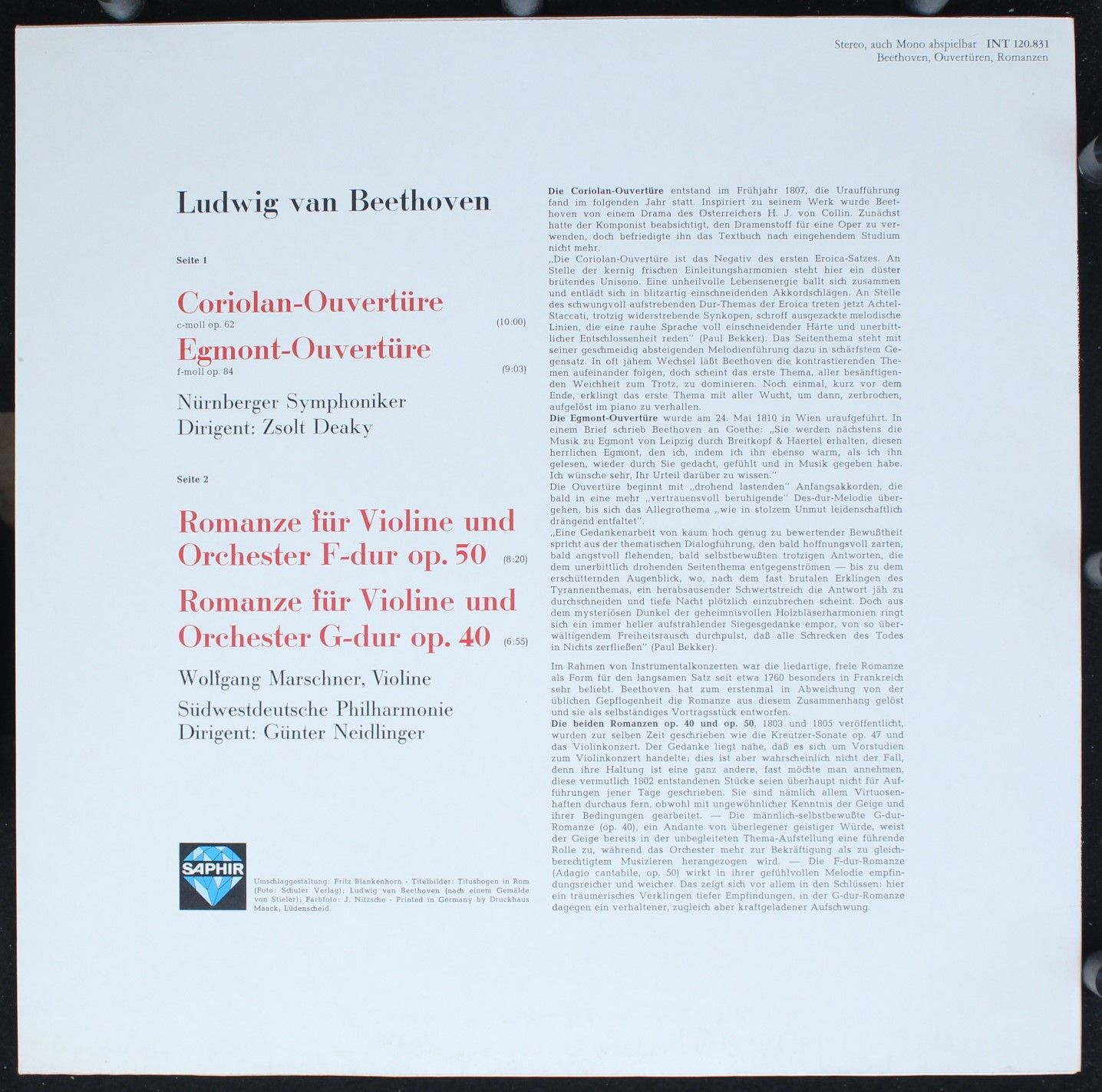 Saphir INT 120.831 - Ludwig van Beethoven - Ouvertüren, Violinro - Image 2