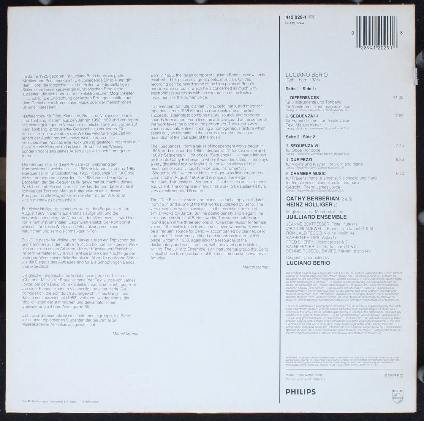 Philips 412 029-1 - Luciano Berio, Cathy Berberian, Heinz Hollig - Image 2