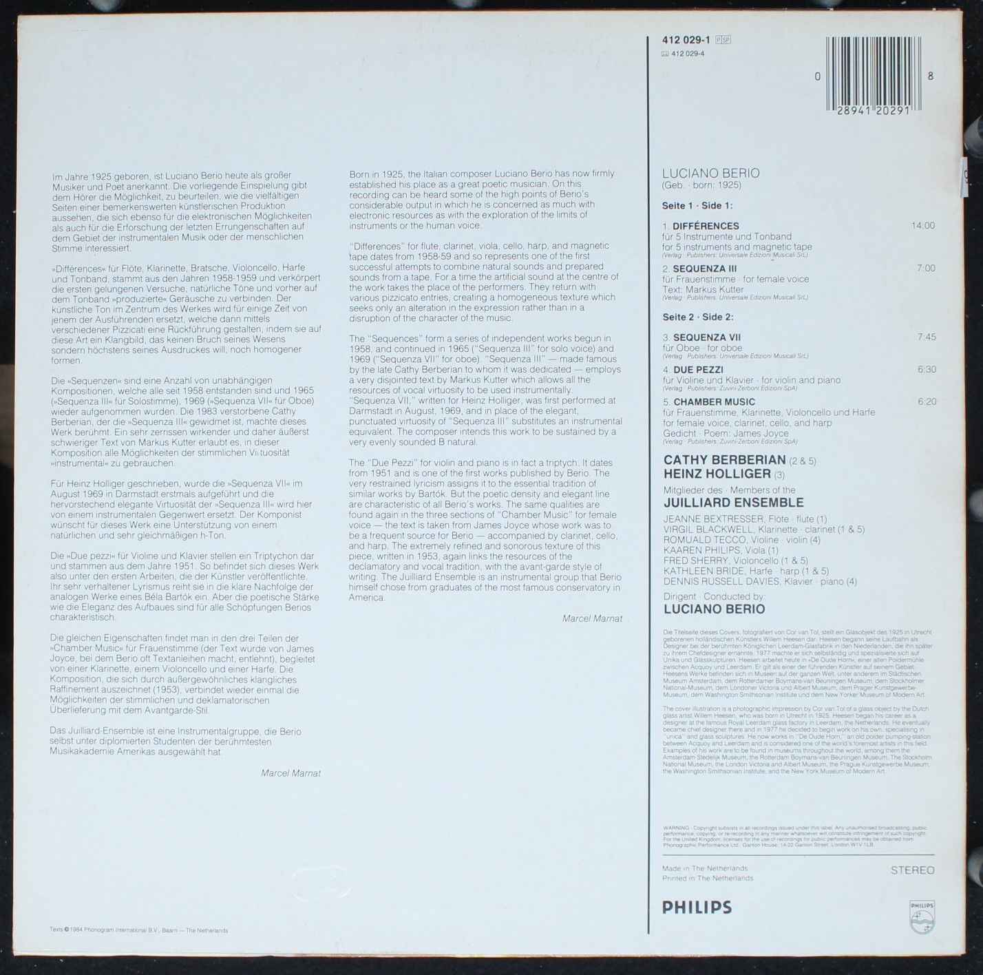Philips 412 029-1 - Luciano Berio, Cathy Berberian, Heinz Hollig - Image 2