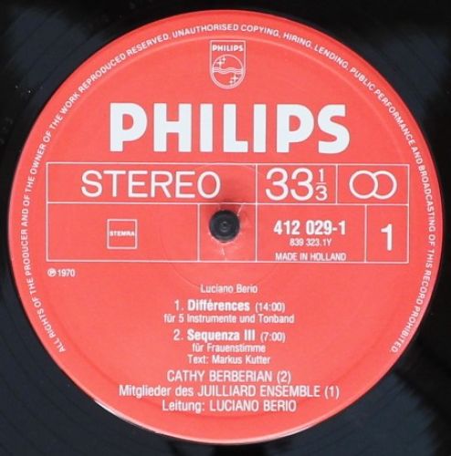 Philips 412 029-1 - Luciano Berio, Cathy Berberian, Heinz Hollig - Image 3